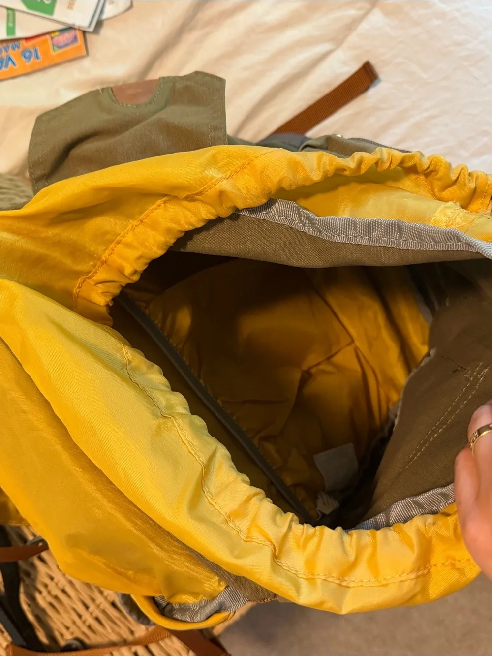 Eddie Bauer Olive Canvas Daypack with Brown Straps